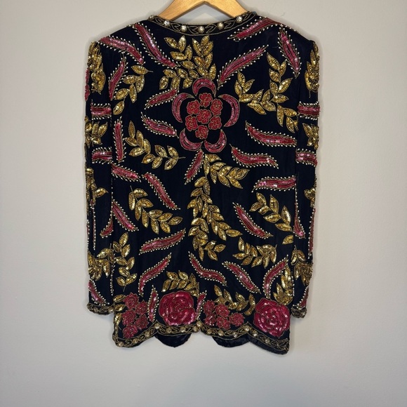 Vtg 80s Beaded Silk Evening Jacket Size Medium Floral - Picture 6 of 10